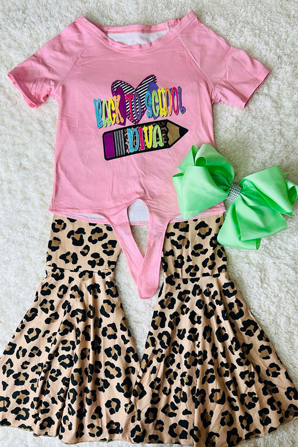 "BACK TO SCHOOL DIVA" pink & cheetah 2pc set DLH2519