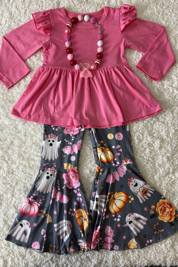 Pink & gray ghost, roses, & pumpkins 2pc set DLH2666