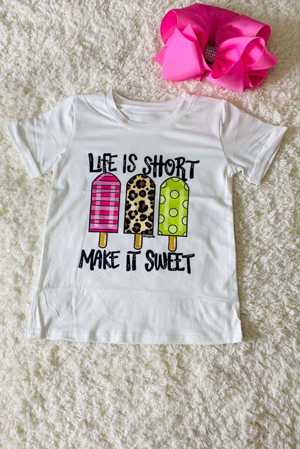 ''Life Is Short'' with multi print popsicles white t-shirt DLH1215-33