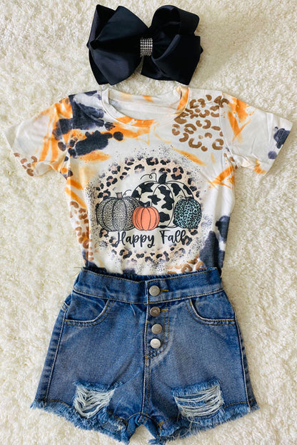 "HAPPY FALL" washed pumpkin top DLH2624