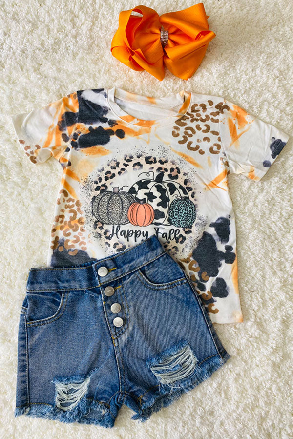Western "HAPPY FALL" pumpkin halloween girls boutique top DLH2624