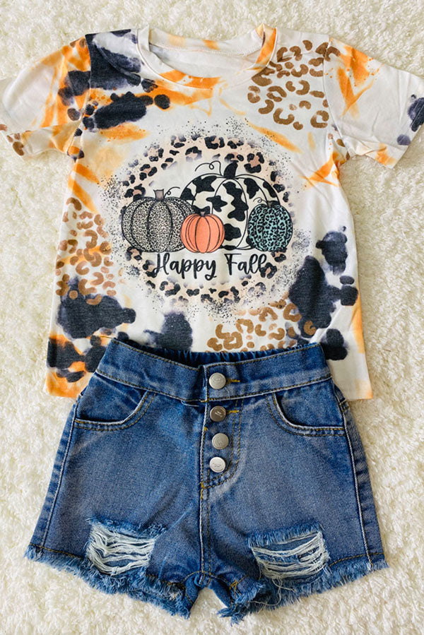 "HAPPY FALL" washed pumpkin top DLH2624