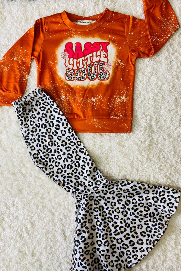 "SASSY LITTLE SOUL" orange & cheetah 2pc sweatshirt set XCH0013-21H