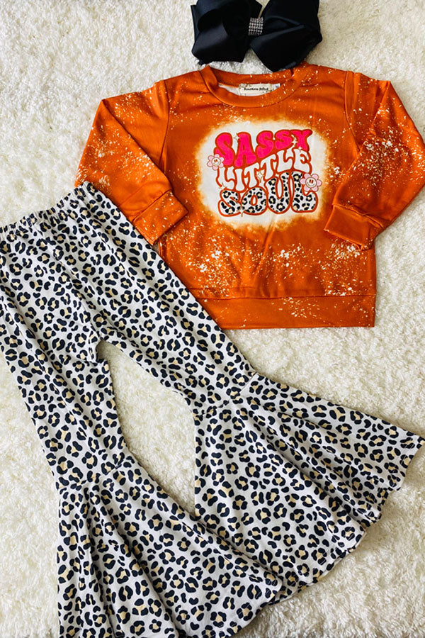 "SASSY LITTLE SOUL" orange & cheetah 2pc sweatshirt set XCH0013-21H