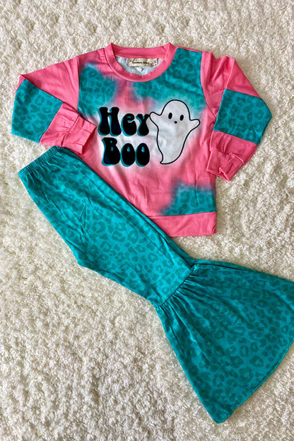 "HEY BOO" aqua & pink ghost 2pc set XCH0010-10H