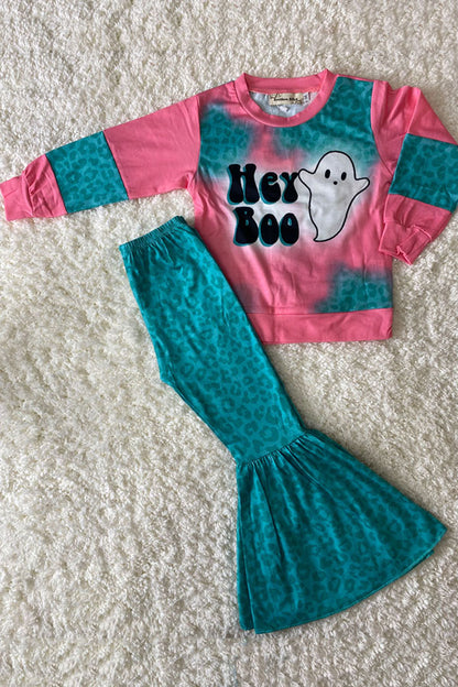 "HEY BOO" aqua & pink ghost 2pc set XCH0010-10H