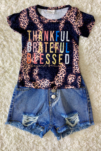 1183WY Thankful leopard print short sleeve girls top