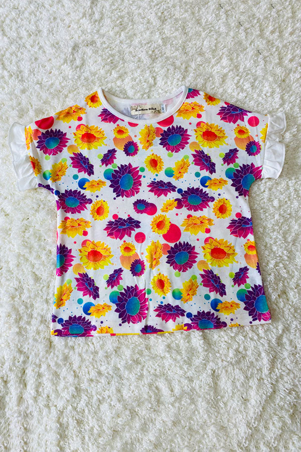 XCH0899-5H Multi color floral short sleeve girls tops