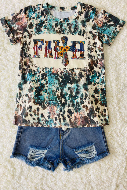 FAITH USA flag printed short sleeve girl t-shirt DLH1017-7