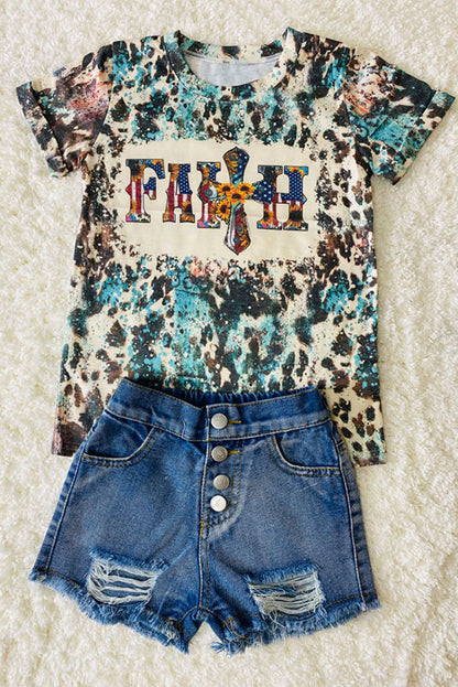 FAITH USA flag printed short sleeve girl t-shirt DLH1017-7