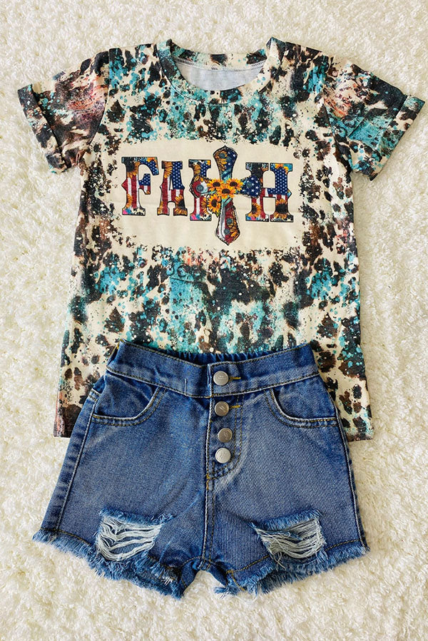 FAITH USA flag printed short sleeve girl t-shirt DLH1017-7