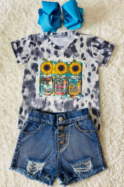 Girls t-shirt wholesale Masson jars FAITH HOPE LOVE printed girls top D0923-09