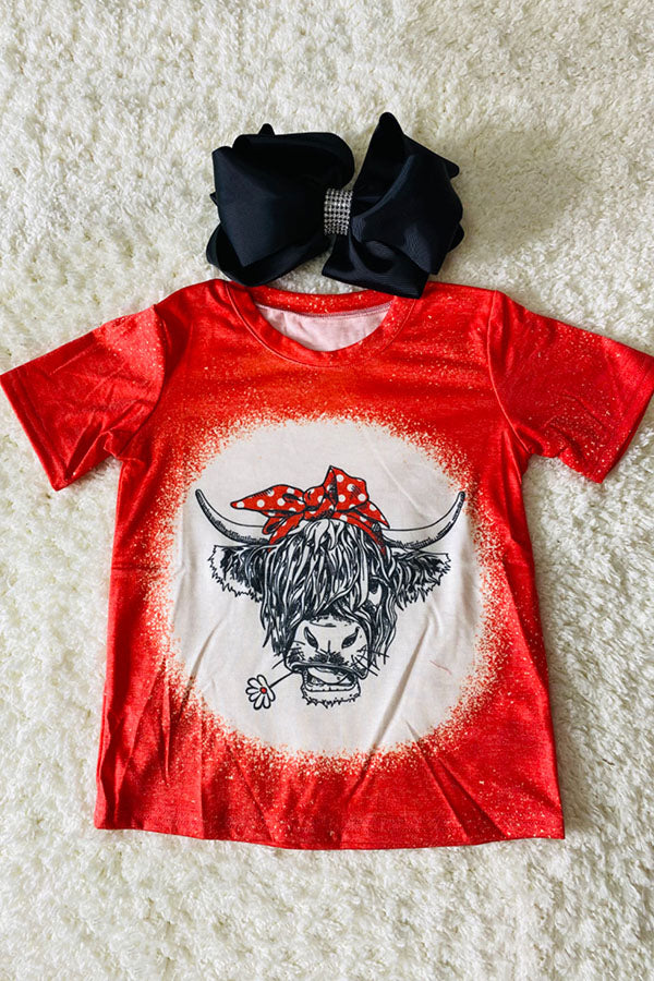 Red cow w/polka dot headband short sleeve top DLH2322