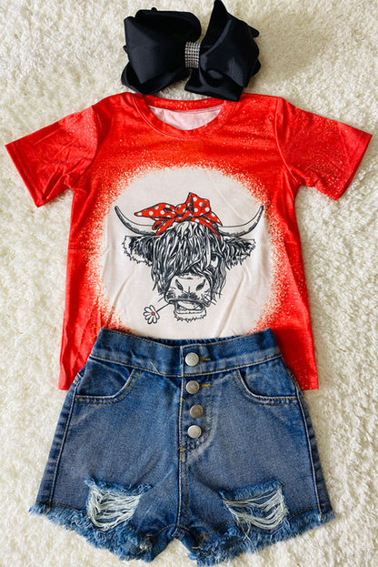 Red cow w/polka dot headband short sleeve top DLH2322