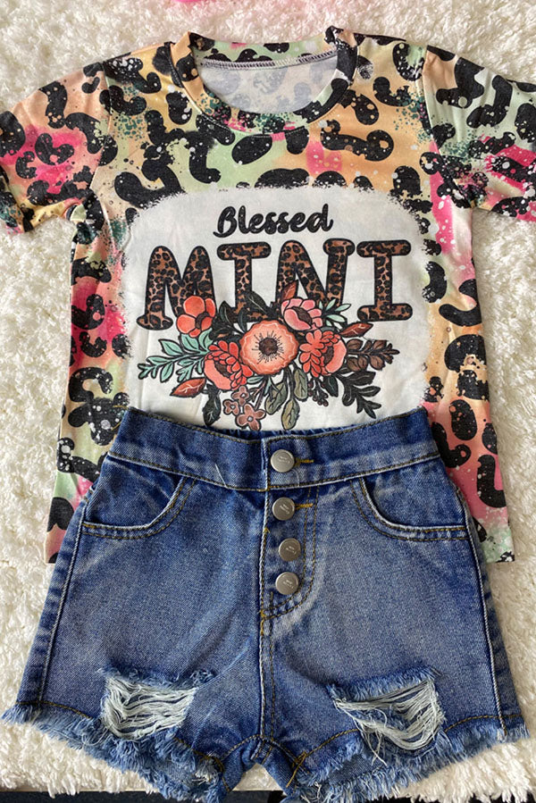 Multicolor animal print "Blessed Mini" w/flowers short sleeve t-shirt DLH1212-4