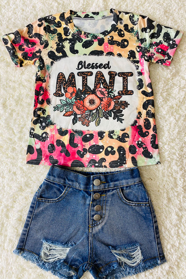 Multicolor animal print "Blessed Mini" w/flowers short sleeve t-shirt DLH1212-4