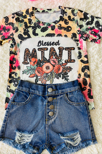 Multicolor animal print "Blessed Mini" w/flowers short sleeve t-shirt DLH1212-4