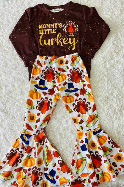 "MOMMY'S LITTLE TURKEY" brown 2pc sweatshirt set XCH0015-2H