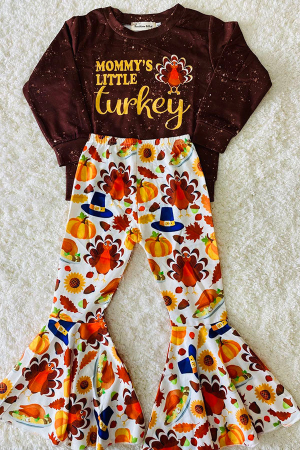 "MOMMY'S LITTLE TURKEY" brown 2pc sweatshirt set XCH0015-2H