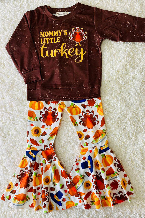 "MOMMY'S LITTLE TURKEY" brown 2pc sweatshirt set XCH0015-2H