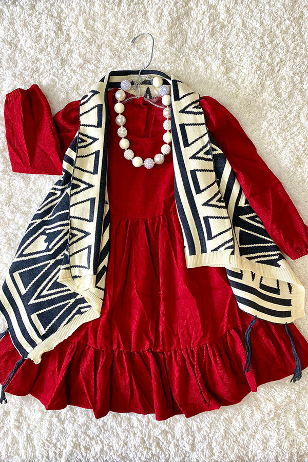 DLH2570 Red Long sleeve Swirl Dress