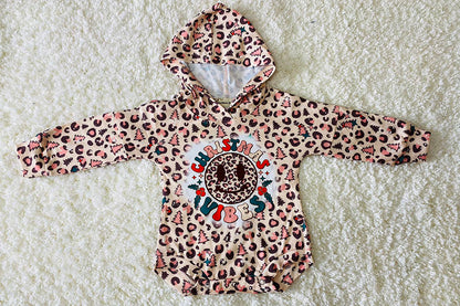 XCH0012-12H Christmas vibes & Leopard printed baby onesie w/hoodie