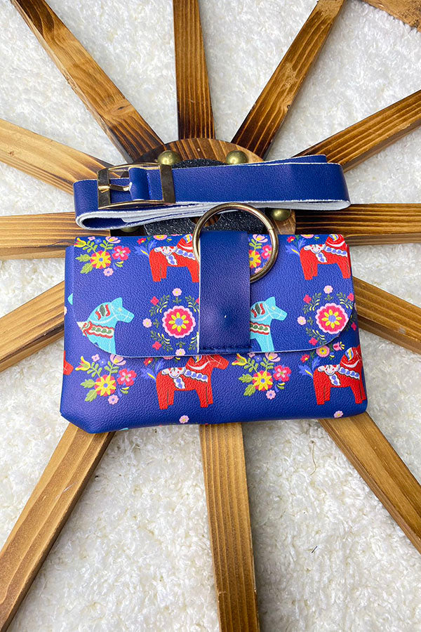 DLH2790 Navy blue horse prints kids waist bag with belt