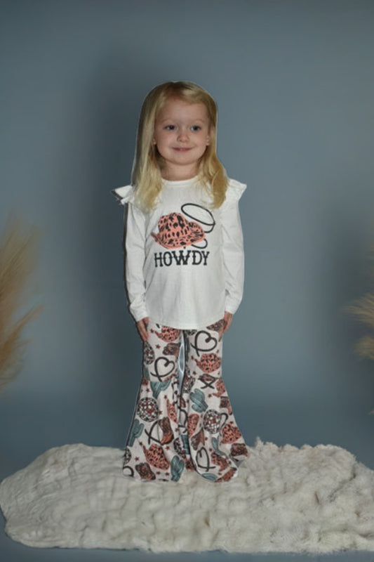 DLH2696 HOWDY cowgirls top bell bottom girls clothing sets