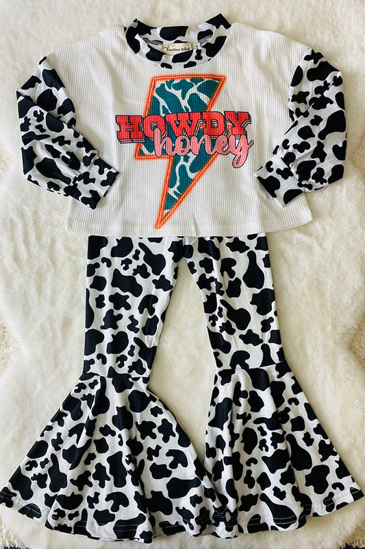 XCH0024-5H HOWDY honey lightning & cow prints 2pc girls set