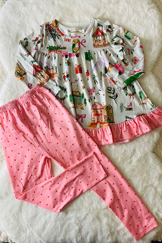 Pink vintage polka dot Christmas 2pc set XCH0015-21H