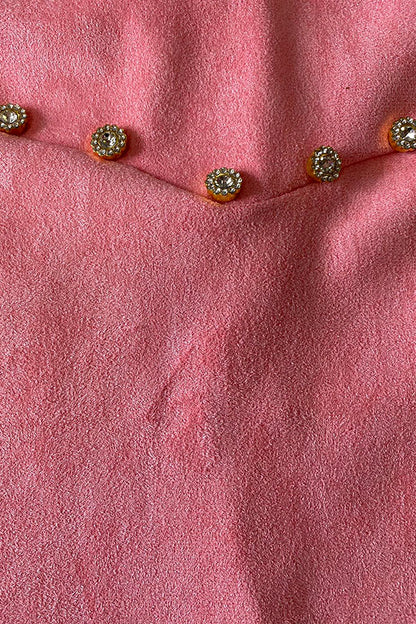 Trendy pink faux suede rhinestone fringe girls boutique skirt DLH2734