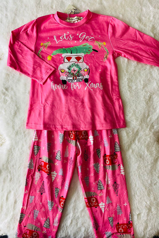 BQ2401 Mom and me Christmas pink top & pant girls pajamas sets