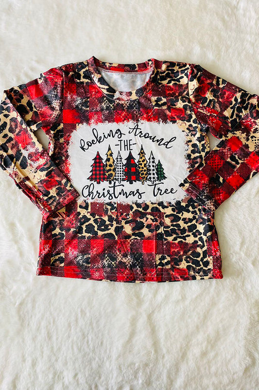 "Rocking Around THE Christmas Tree" leopard & plaid print t-shirt DLH0824-16