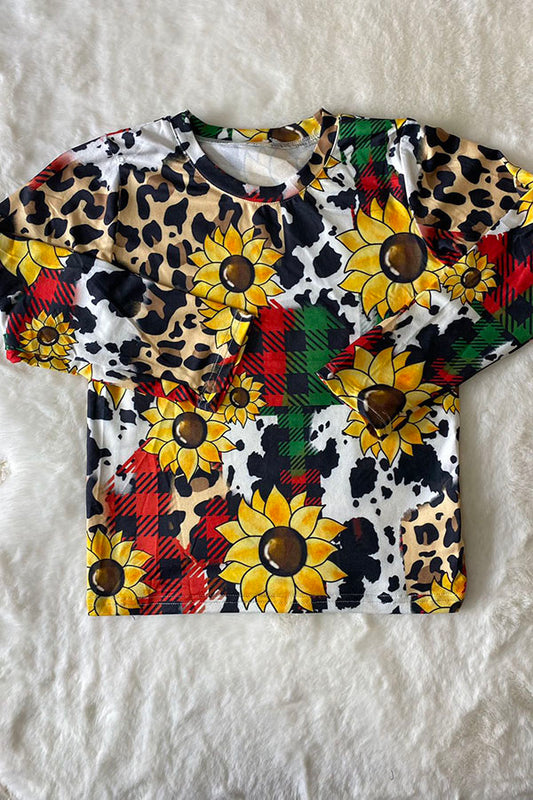 Flower & Plaid & Leopard print long sleeve t-shirt DLH0824-12