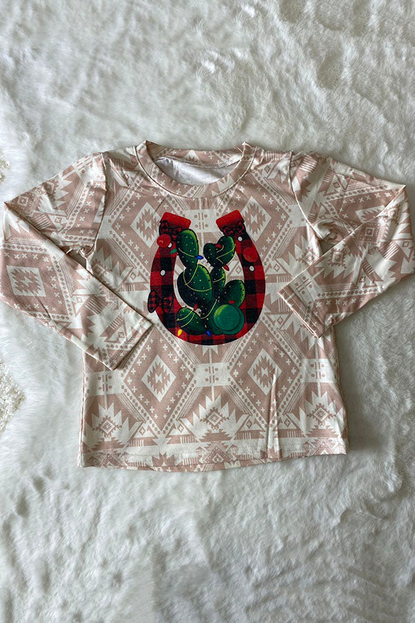 Horseshoe & Cactus print long sleeve t-shirt DLH0824-25