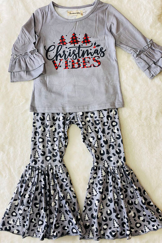 Kids “Christmas VIBES ” tree print top bottom sets XCH0010-22H