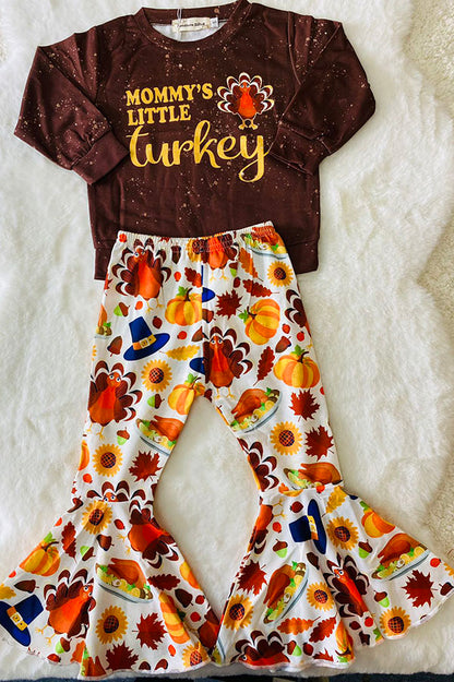 "MOMMY'S LITTLE TURKEY" brown 2pc sweatshirt set XCH0015-2H