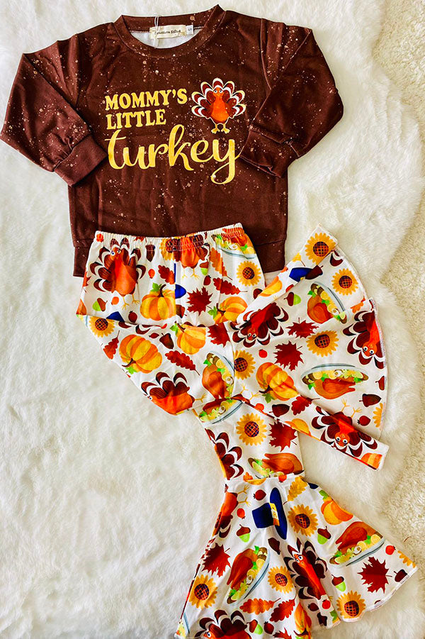 "MOMMY'S LITTLE TURKEY" brown 2pc sweatshirt set XCH0015-2H