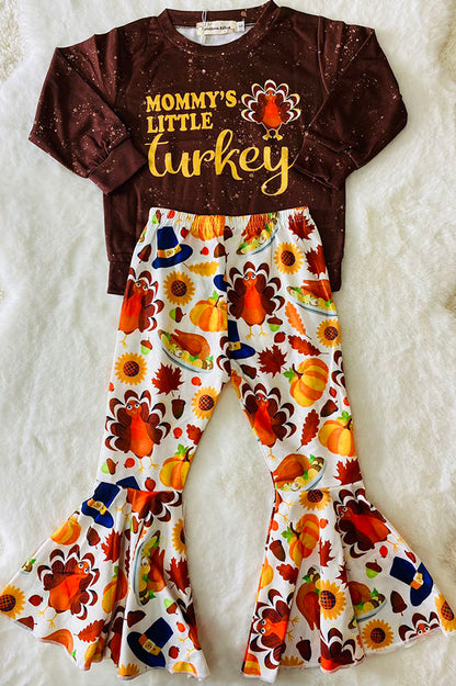 "MOMMY'S LITTLE TURKEY" brown 2pc sweatshirt set XCH0015-2H