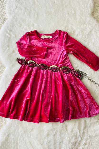 Solid long sleeve pink fleece swirl girls dress XCH0017-4H