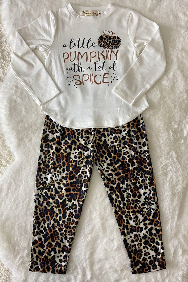 BQ2403 Mom and Me Halloween pumpkin print top leopard pant girls pajamas sets