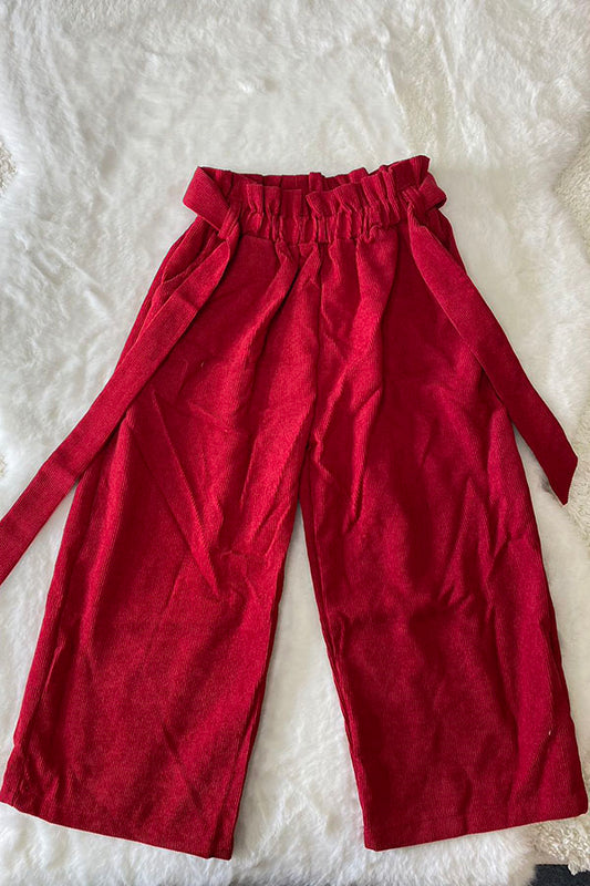 Wide leg corduroy red pats with pocket and belt DLH2708