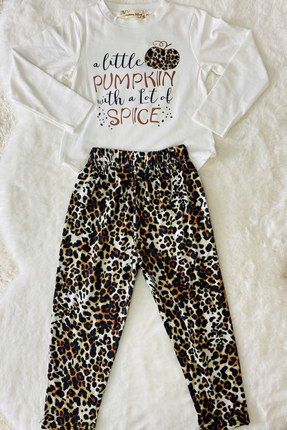 BQ2403 Mom and Me Halloween pumpkin print top leopard pant girls pajamas sets