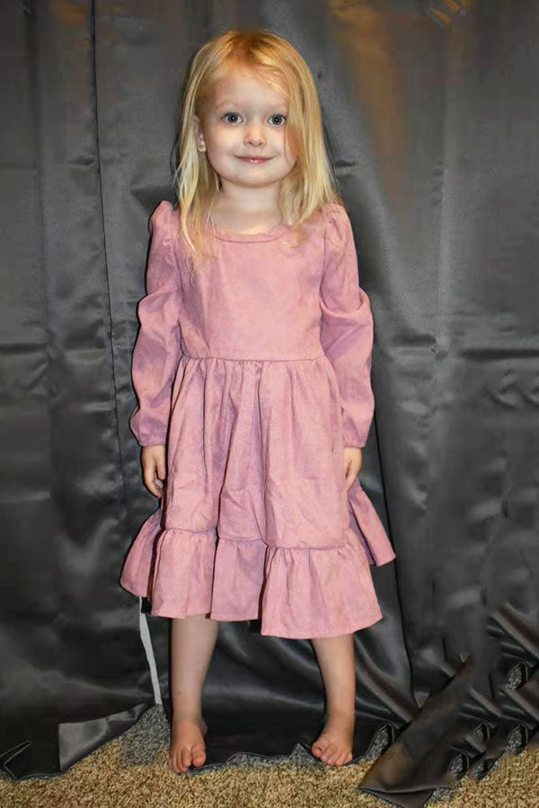 DLH2641 Long sleeve pink ruffle girls dress