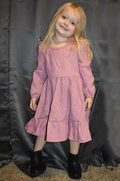 DLH2641 Long sleeve pink ruffle girls dress