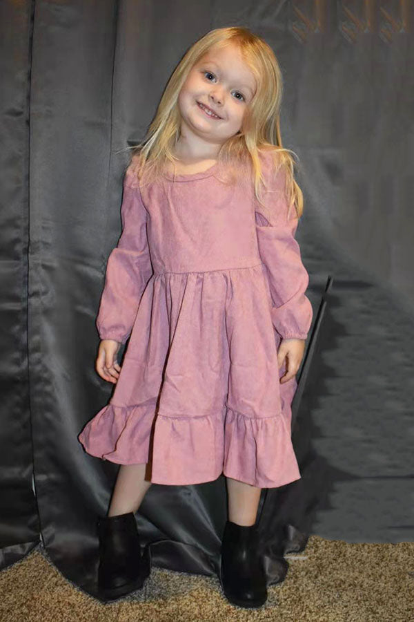 DLH2641 Long sleeve pink ruffle girls dress