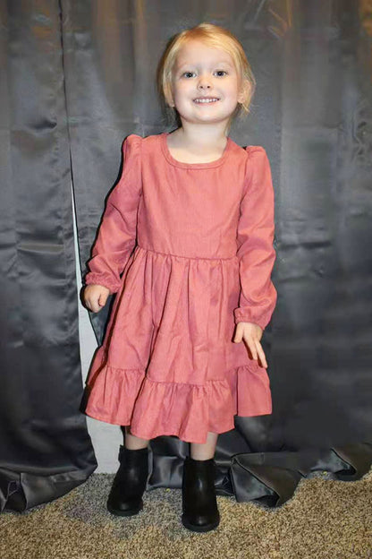 DLH2642 Long sleeve coral color girls swirl dress