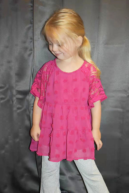 BQ2402 Mom and Me polka dot fuchsia baby doll girls top w/lace raglan sleeve