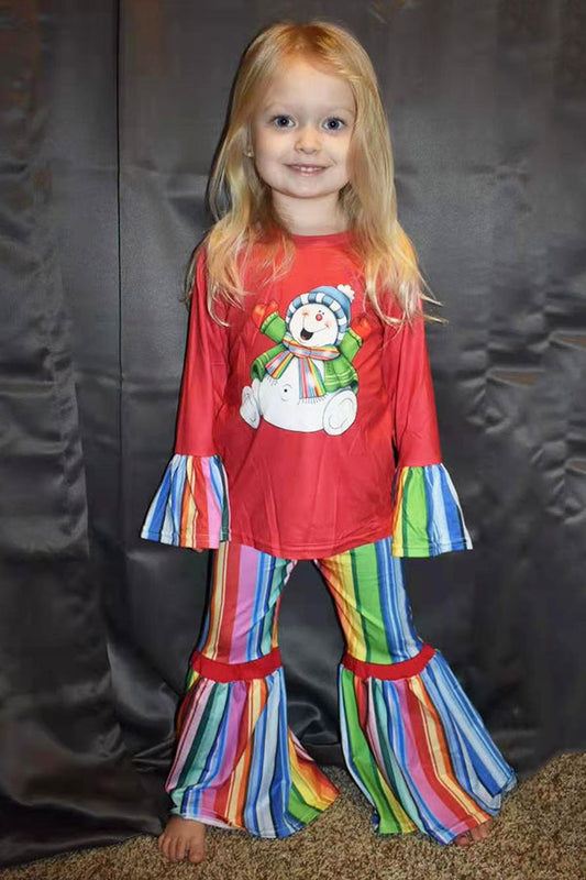 DLH0824-7 Christmas serape snow man printed girl set wholesale