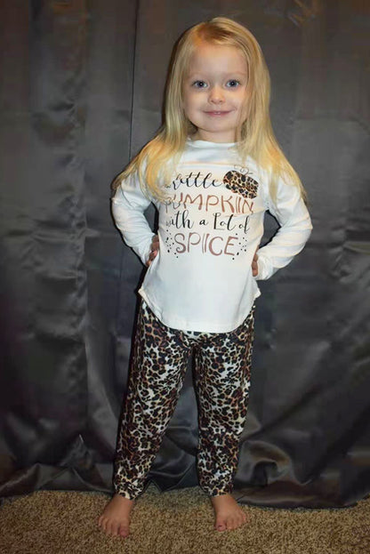 BQ2403 Mom and Me Halloween pumpkin print top leopard pant girls pajamas sets